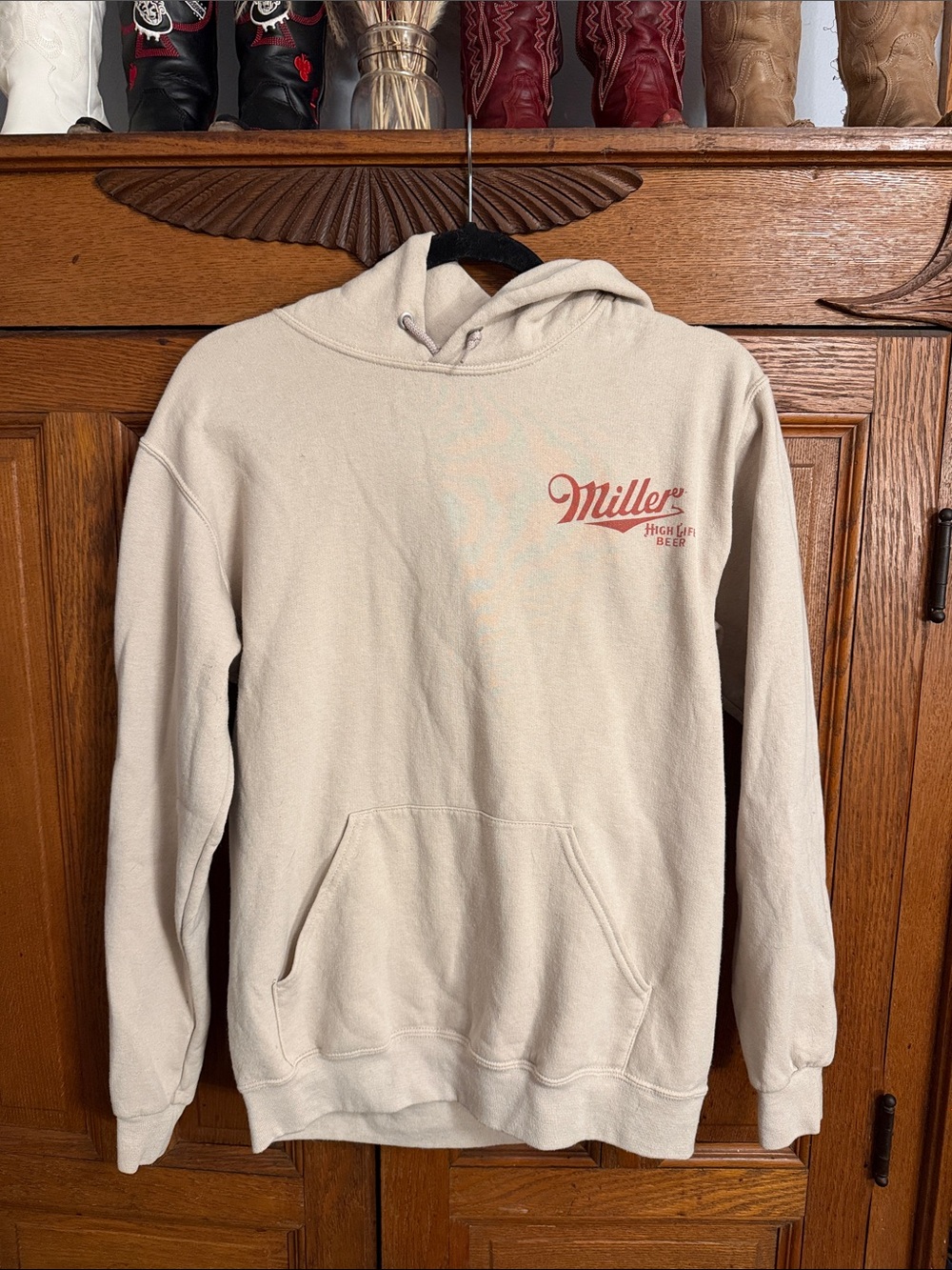 High Life Beige Logo Hoodie - Men's Pullover Sweatshirt